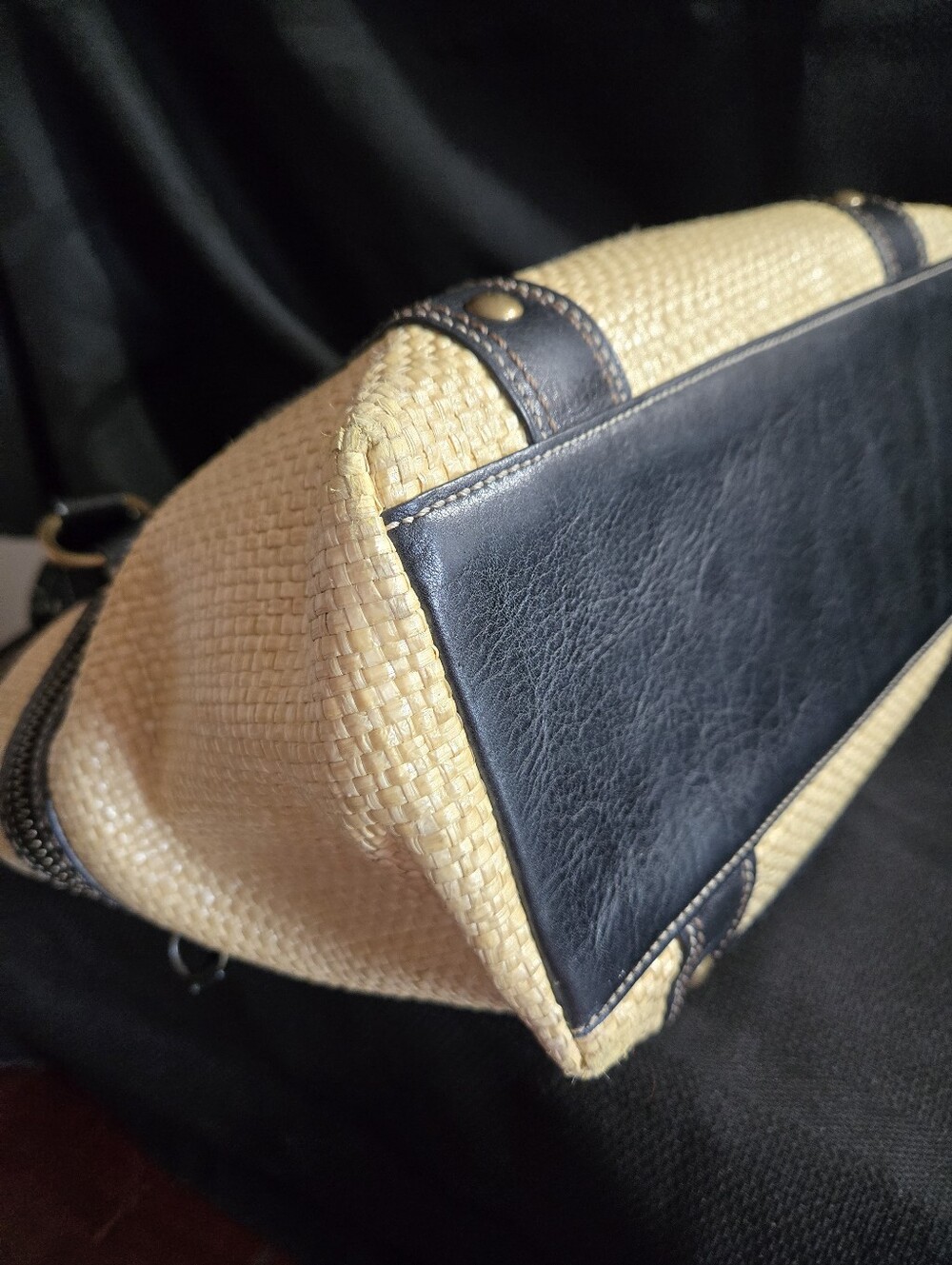 Coach Legacy Vintage Woven Straw And Black Leather Tote EUC - Picture 8 of 10